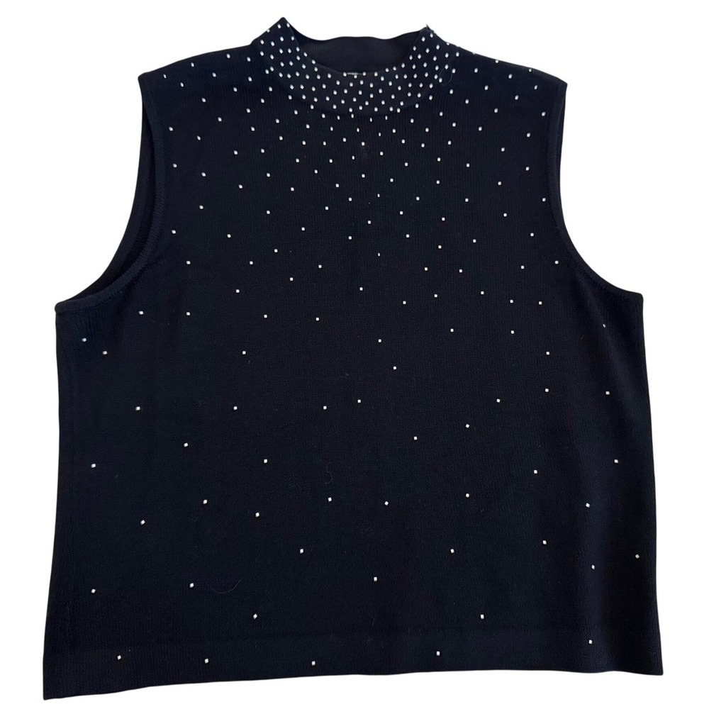 St John Black Knit Tank Shell Top White Geometric Dot Print Womens M